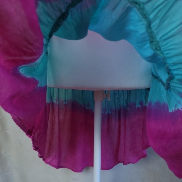 Blu Moon Revolve Tie Dye Mini Dress XS Teal Magenta Rayon Boho Festival - Picture 7 of 14